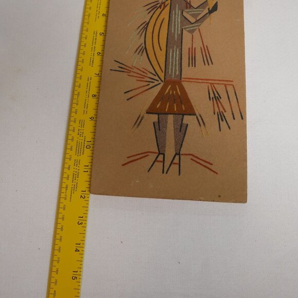 Vintage Navajo "Hunchback Medicine Man"  Sand Art w/ Tribal Figure Design 12"x6" - Picture 2 of 10